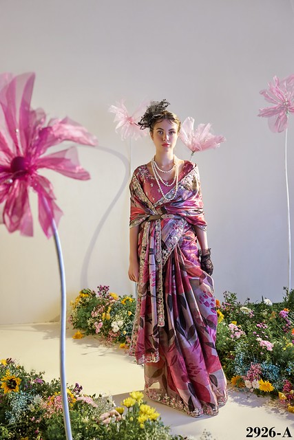 Luxury Jimmichoo Digital Print Saree – Spring Aura