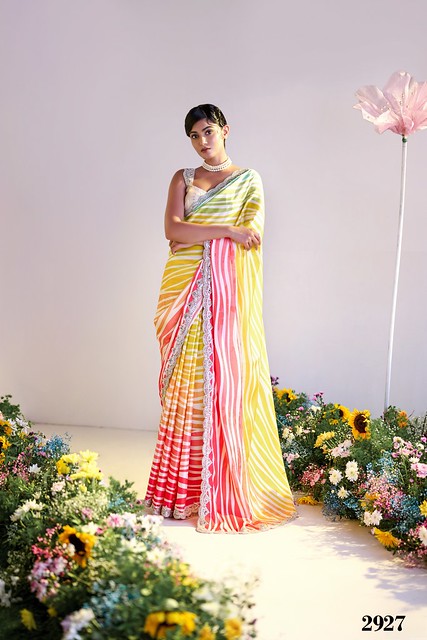 Elegant Satin Digital Print Saree – Spring Aura