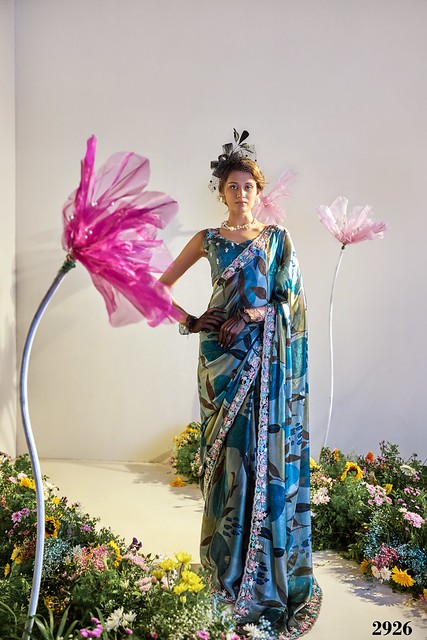 Luxury Jimmichoo Digital Print Saree – Spring Aura - Image 2